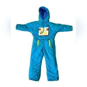 Vintage OSSI SKIWEAR SKI SUIT - Kids Size 4 Blue, Yellow, Red - HONG KONG